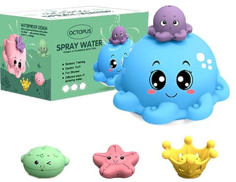 PQETBV Jouets de Bain de Pieuvre, Jeux de Bain pour Bebe Enfant 1 2 3 4 Ans, Jouet de Pieuvre Bain avec lumière LED 3 Couleurs, Automatique Jet d'eau Jouets de pour Bébé
