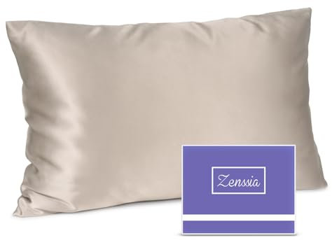 Zenssia Seidenkissenbezug 40x60 aus 100% Maulbeerseide für Haar und Haut mit verstecktem Reißverschluss Superweich Atmungsaktiv, 1 Stück, Taupe
