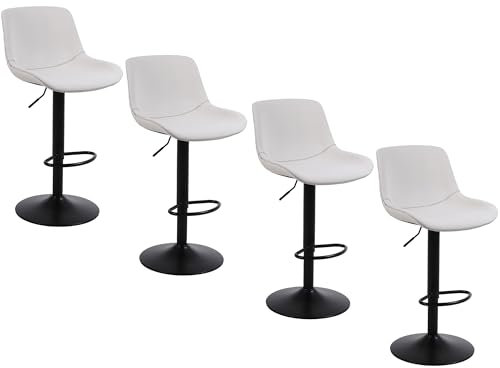 Ermnois Juego de 4 taburetes Altos de Cocina taburetes de Bar giratorios con Respaldo,sillas de Bar Modernas Ajustables,Taburete Alto sin Brazos de Piel sintética para Isla de Cocina,Color Blanco