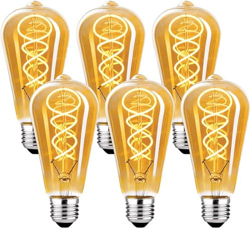 Lampadina Edison Vintage E27, E27 LED Vintage 4W ST64 Dimmerabile E27 LED Bianco Caldo Lampadina E27 Vintage LED Lampadina LED Ideale Per Decorazione Nostalgica e Illuminazione Retrò, Ambrato – 6pcs ﻿