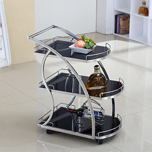 Chariot de bar roulant à 3 niveaux pour la cuisine, chariot de service pour le vin, les boissons, le thé, chariot de rangement sur roulettes, étagères en verre, chariot peu encombrant pour s