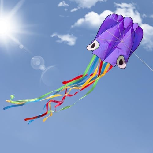 Octopus Drachen Groß, Hillylolly Flugdrachen Einleiner, Winddrachen Für Kinder, Drachenfliege, Drachen Steigen Spiele für Erwachsene, Kinder ab 10 Jahren, inkl Drachenschnur (Lila)