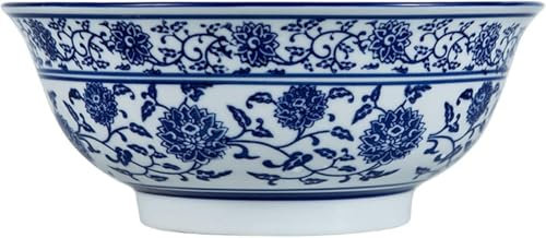Bol en céramique, bol à soupe en céramique pour nouilles ramen, grand bol en porcelaine bleu et blanc, rétro chinois pour nouilles asiatiques Udon Soba Pho 2,4 m, 3 pièces - Bleu et blanc 2,4 m || 1