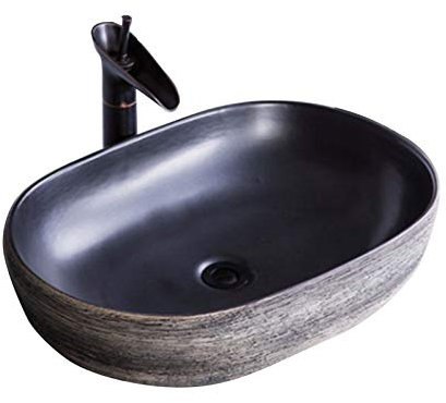 CAFIEDR Lavabos ovales de Style Chinois, lavabo en céramique pour la Maison, évier à bonde escamotable sans trop-Plein pour Meuble-lavabo, C, 58 cm x 41 cm x (L 58cmX41cmX14cm)