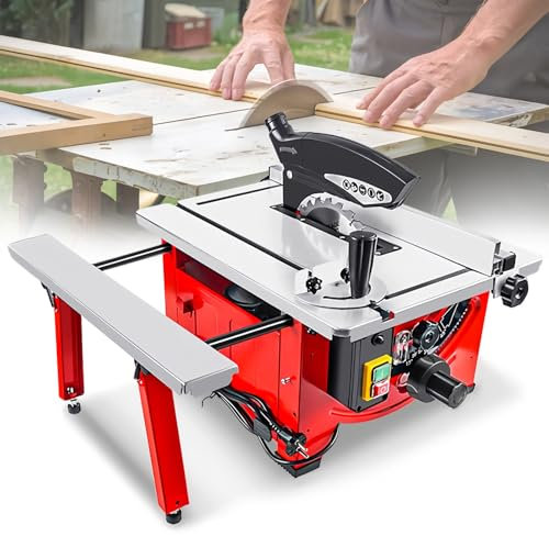 SAIYERUS Table Saw, 8.25 inch 2900W, Cutting Speed up to 7200RPM, Portable Compact Tablesaw with Sliding Miter Gauge, Benchtop Saw for DIY Woodworking and Furniture Making,52 x 65cm