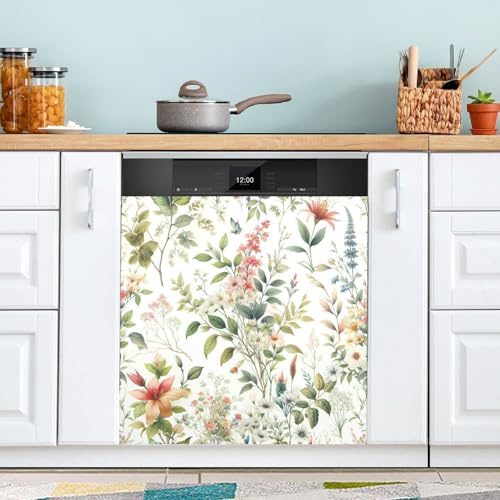 Cgiub Aquarelle Fleurs Lave-Vaisselle Aimant Couvercle Magnétique pour Réfrigérateur Autocollant Magnétique Appareils de Cuisine Panneau Décoration, 58,42 x 66,04 cm