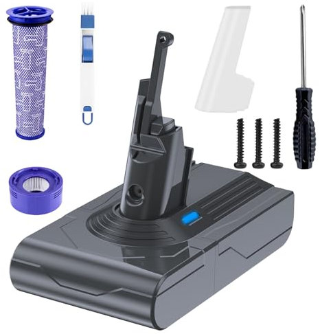 6,5 Ah Akku für Dyson V8 Staubsauger Serie SV10 Ersatzakku für V8 Animal Cordless HEPA/Absolute Cord-Free/Fluffy 6500mAh Li-Ion Akku mit Filter