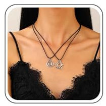 Cybche Collier Boho En Cuir Superposé Choker Vintage Cordon En Cuir Noir Collier Pendentif Soleil Argenté Spirale Spirale Chaîne Ensemble De Bijoux Pour Les Femmes