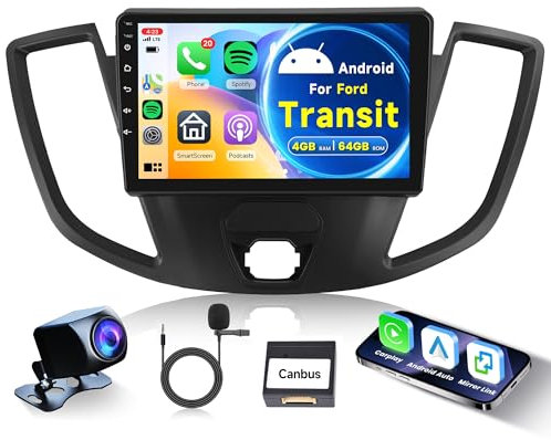 4G+64G Android Car Stereo Radio for Ford Transit 2015-2019 Wireless Carplay, Rimoody 9 Inch Touch Screen Android Auto Car Radio Mirror Link Bluetooth FM/RDS GPS WiFi SWC Backup Camera