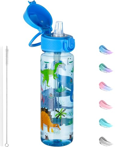 GOPPUS 500ML/17OZ Clear Tritan Water Bottle with Straw Transparent Childrens Drinks Bottle with Carrying Handle See Through Measured Bottles with Flip Top Lid Leakproof Adults Water Bottles BPA Free