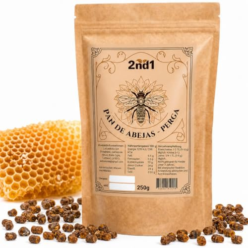 2nd1 Pan de Abeja Perga, Polen Fermentado por Apicultor en Letonia, 250g | Rico en vitaminas, minerales y aminoácidos. Sabor ácido e intenso, textura firme – ideal mezclado con muesli o yogur.