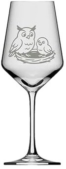 eXODA Weinglas Eule Babyküken spülmaschinenfest 350 ml für Tierliebhaber | Füllmenge 350 ml, charmantes Design Eule und Babyküken, spülmaschinenfest, Maße 21 cm Höhe, 8 cm Durchmesser, soziale Unterst