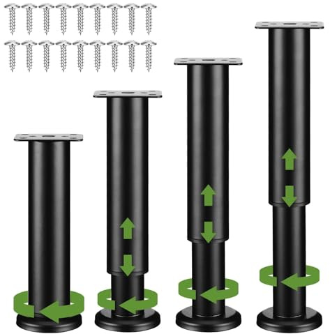 Holtrae 4 Pièces Pied de Meuble,18-30cm,Pieds de Meuble Rétractables,Pied reglable en Hauteur,Fixation en Métal pour Métal pour Pieds Réglables Meubles/Table/Chaise/Bureau/Cuisine/Armoire/Canapé-Noir