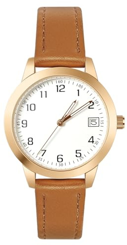 OFFCUP Damenuhr Leder Damen Uhren Armbanduhr Analog Quarzuhr mit Datum, Damen Uhr Lederarmband Einfache Business Klassische, 3 Zeiger Elegante Armbanduhr für Frauen