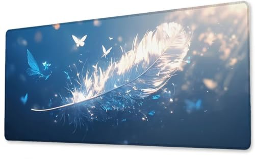 Mousepad Großes Gaming Mauspad XXL Federn 900x1800x3 mm Schreibtischunterlage rutschfeste Gummibasis Wasserdicht und Langlebig Tastatur Unterlage für Gaming,Büro,Zuhause Extra Vernähten Kanten zj-866