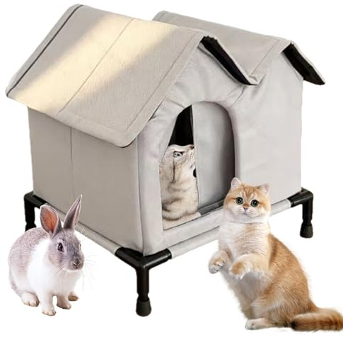 Gkumgwo Katzenhaus für den Außenbereich, isoliertes thermisches warmes Haustier-Kätzchenbett – Outdoor-Katzen-Unterschlupf, wetterfest mit erhöhtem Boden, für Garten, Veranda, Terrasse, Rasen