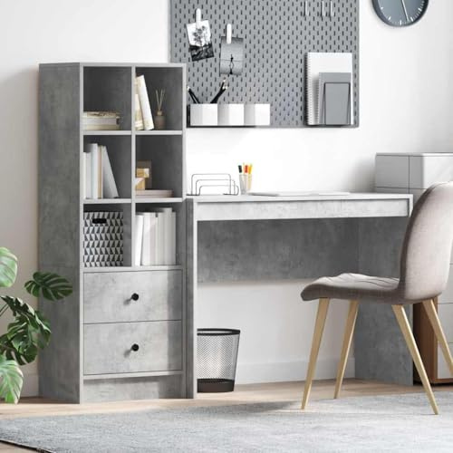 Tonture Schreibtisch mit Schubladen 2er-Set, Beton Grau, 145,5x40x127 cm, Holzwerkstoff, langlebig, für Büro und Homeoffice