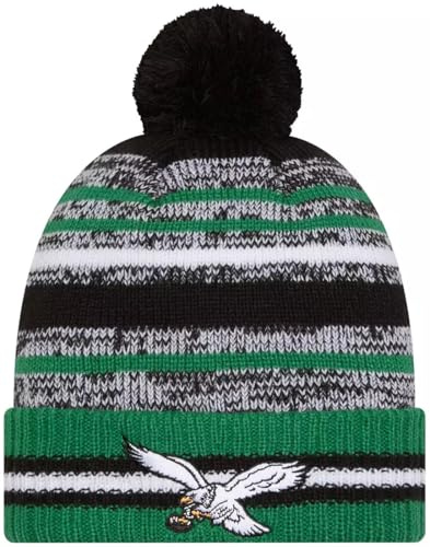 New Era Sideline Sport gestreifte Fußball-Strickmütze mit Bommel – NFL Cheer Winter Knit Toque Cap