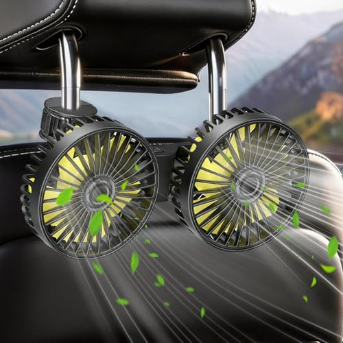 Qidoe Auto USB Ventilator Rücksitz 12V - KFZ Kühlventilator 3-Gang Leise, Mini Auto Lüfter mit 360° drehbar Doppelkopf für Kinder & Haustiere, Leistungsstarker 5V Air Fan für LKW Wohnmobil Boot
