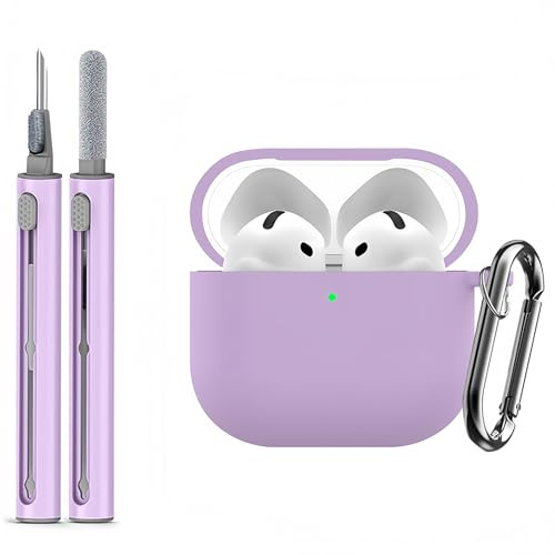 LVNEHAL For AirPods 4 Case, Military Grade Silicone,Shock Absorption | Protective,with Cleaning Pen & Keychain Compatible with AirPods 4 Charging Case 2024 (Lilac)