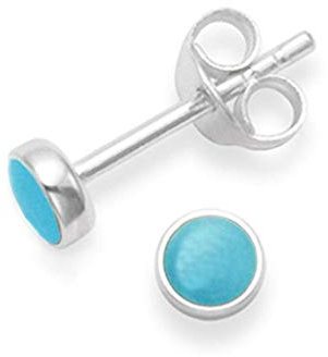 Heather Needham Boucles d'oreilles en argent sterling avec turquoise - Taille : TINY 4mm. VEUILLEZ ETUDIER LA 2ème PHOTO POUR LA TAILLE Boîte cadeau. 5554TQ...