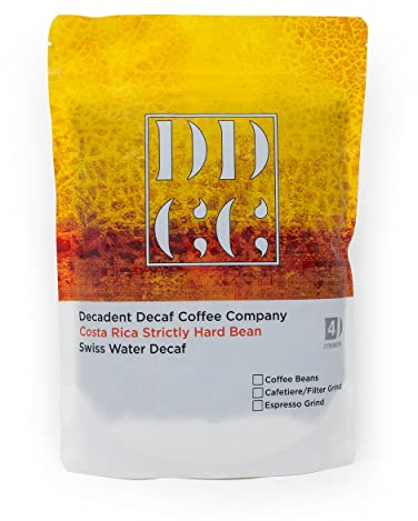 Decaffeinated Costa Rican Ground Coffee 227g - For French Press Cafetiere Filter Drip V60 Aeropress - Costa Rica Swiss Water Decaf Process - Decadent Decaf Coffee Company - Medium Roast - Strength 3