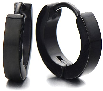 Paar Schwarz Creolen für Herren Damen, Edelstahl Huggie Ohr Manschette Ohrringe, Fake Piercing