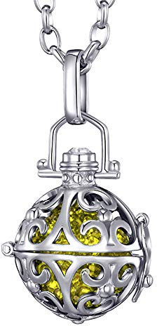 Morella Damen Halskette Edelstahl 70 cm mit Ornament Anhänger und Klangkugel Zirkonia gelb Ø 16 mm in Schmuckbeutel