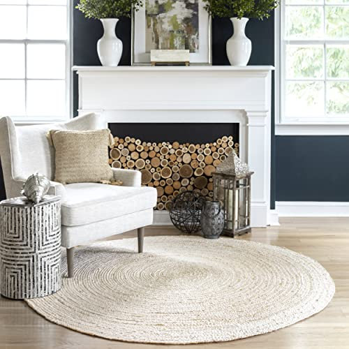 nuLOOM Rigo Handmade, Off-White, 8' Round, Hand Woven, Farmhouse, Jute, Soft and Textured, High Traffic, Stain Resistant, Easy Clean, Durable Area Rug for Bedroom, Living Room, Dining, Den, Foyer