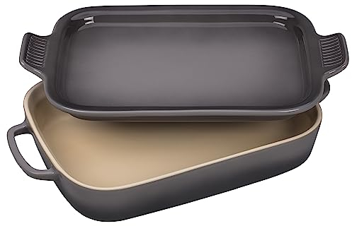 Le Creuset Rechteckige Auflaufform mit Deckel aus Steingut, Steingut, grau, 14 3/4X9X2 1/2 (2.75 Qt.)