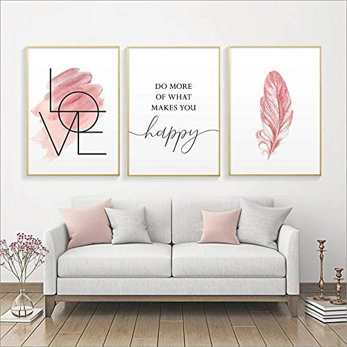 Nordic Ideas 3 Poster Mural Plume Rose Tableaux Noir et Blanc Citation Modernes Peinture Art 40x50 Décoration Impressions Sur Toile Affiches Deco Salon PTLS003-L