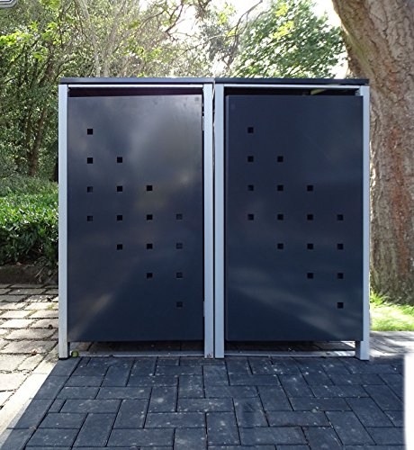 2 Mülltonnenboxen Modell No.3 Anthrazitgrau für 120 Liter Mülltonnen / witterungsbeständig durch Pulverbeschichtung / mit Klappdeckel und Fronttür