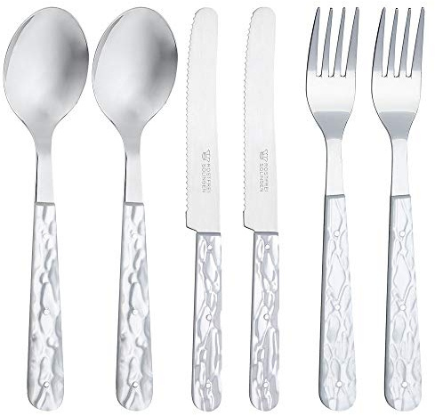 RÖR Besteck Set 6-teilig Perlmutt-Imitation - je 2 Messer, Gabeln, Löffel - rostfrei - Made in Germany/Solingen