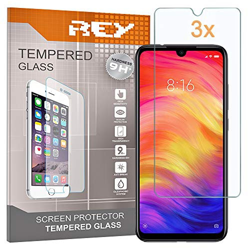 3X Protector de Pantalla para XIAOMI REDMI Note 8 - REDMI Note 8 2021 - Note 7-7 Pro - Note 7S, Cristal Vidrio Templado Premium