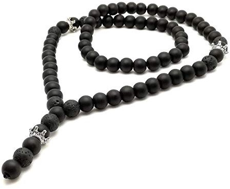 Königskette Edelstein Halskette Onyx Lava Perlen 10mm Krone Schmuck Stahl Rosenkranz schmuck/ALLA