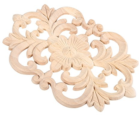 Akozon Holzornament Verzierung 1 Stück Holz Geschnitzte Onlay Applique Unlackiert Möbel für Haustür Schrank Dekoration Möbel Wand Ecke Dekoration Schnitzerei(22 x 14 cm)