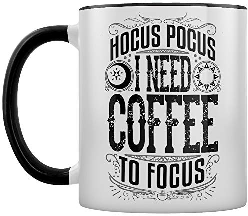 Grindstore Tazza Hocus Pocus I Need Coffee To Focus Interno di Colore Nero in Bianco