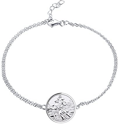 FJ Heiliger Christophorus Armband 925 Sterling Silber Saint Christopher Armband Antiqued Religiöser Beschützer Talisman Schmuck für Herren Damen