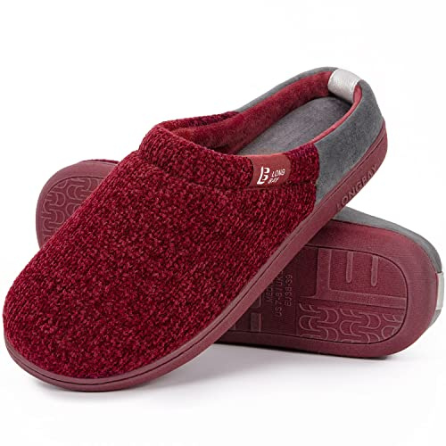 LongBay Ladies' Chenille Knit Slippers Comfort Memory foam Slip on House Shoes(9-10UK,Red)