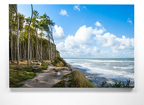 Atemberaubende Ostsee Leinwand-Bilder als XXL Wandbild 120cm x 80cm, Motiv Usedom, Wellen und Strand 1. Einzigartiges Panorama-Bild für Wohnzimmer, Schlafzimmer. aufgespannt auf 4cm Holz-Keilrahmen