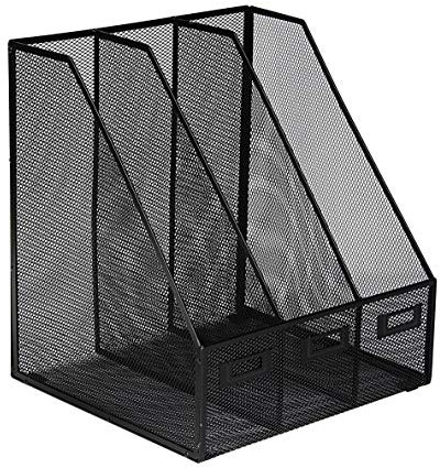 OSCO Black Wiremesh 3 Section Magazine Rack | Folder Storage | File Organiser | Desk Tidy | Document Holder | H30.5 x W28 x D25 cm |