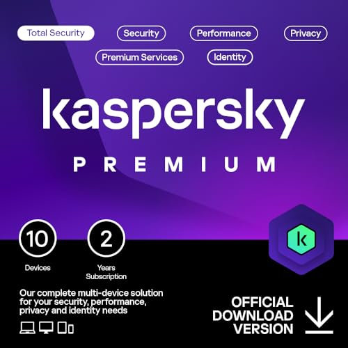 Kaspersky Premium Total Security 2025 | 10 Devices | 2 Years | Anti-Phishing and Firewall | Unlimited VPN | Password Manager | Parental Controls | 24/7 Support | PC/Mac/Mobile | UK Online Code