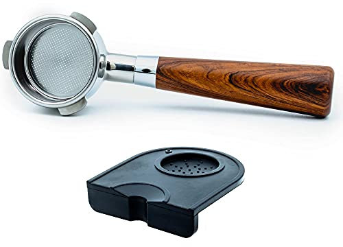 Evergreen Coffee | 54mm Bottomless Naked Portafilter Wood Handle with filter basket + Tamp Mat 304 Stainless Steel. For Breville Barista Express Pro touch, BES870XL, BES870BSXL, BES78VSS, BES880BSS