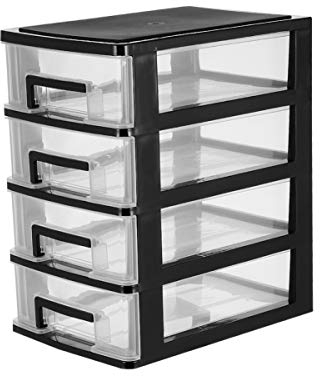 HEALLILY Desktop Storage Drawers Stackable Plastic Drawer Unit Plastic Storage Drawer Storage Box Shelf 4- Drawer Organizer Unit for Office Bedroom