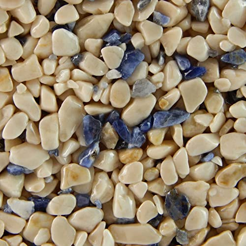 Terralith Edelsteinteppich Mix Sodalith/Beige Komplett-Set für 1qm - Körnung: 2-4mm mit Epoxidharz Bindemittel - für Innen mit Halbedelsteinen in Blau