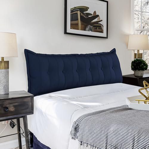VERCART Couchkissen Groß Dekokissen Kopfteil Gepolstert Kissen Rückenlehnen Sofakissen Lesekissen Perfekt als Unterstützend Rückenkissen Bett Lendenkissen Wandkissen Abnehmbarem Leinen Blau 180cm