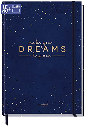 paper&you® Notizbuch A5+ blanko mit Gummiband Make your dreams happen 156 Seiten, 78 Blatt - als Bullet Journal Skizzenheft Skizzenbuch Tagebuch Notizheft - nachhaltig & klimafreundlich