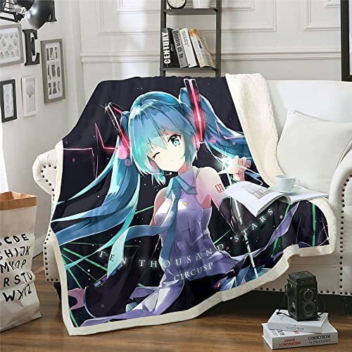 Hatsune Miku Anime 3D-Digitaldruck Flanell Ultraweiche Micro-Fleece-Decke Pflegeleicht