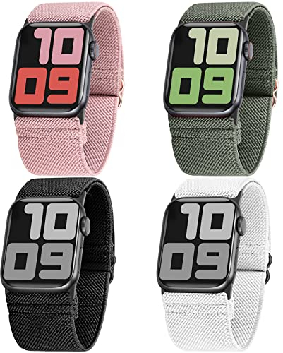 Ultra Breit Armbands Kompatibel mit Apple Watch Armband 42mm 44mm 45mm 49mm 38mm 40mm 41mm Geflochten Nylon Elastic Verstellbar Sport Loop Armbänder für iWatch Serie Ultra 8 7 6 5 4 3 2 1 SE, 4 Stück