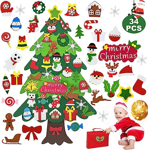 Filz Weihnachtsbaum, 3.28ft DIY Filz Weihnachtsbaum Set Für Kinder, Weihnachten Dekoration Hängendes Dekor Mit Abnehmbaren Hängenden Ornamenten, Weihnachtsbaum Für Home/Tür/Wand Hängend Dekor